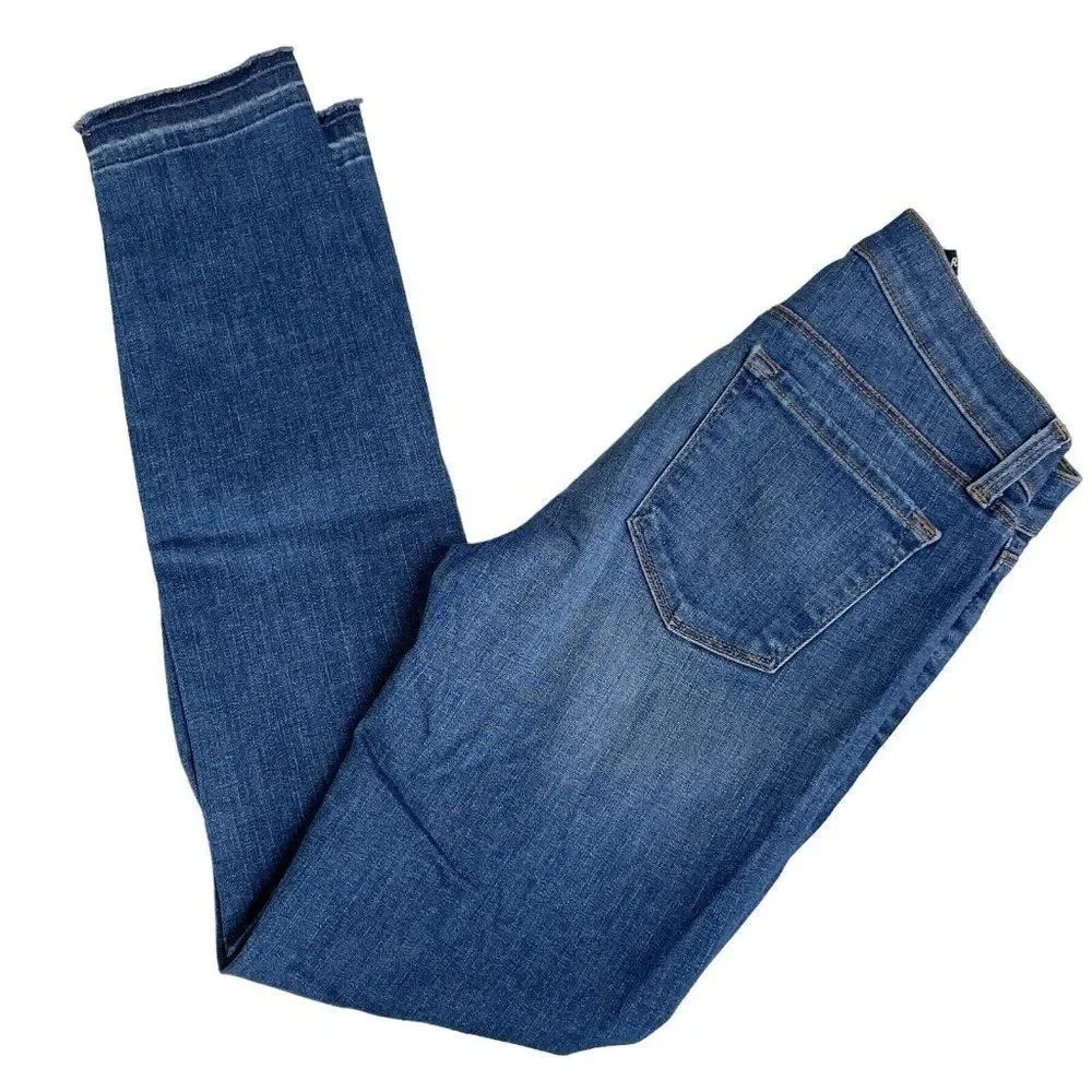 J Brand Blue Wave Capri Jeans Size 25 Med Dark Wash Raw Hems Stretch USA - Picture 3 of 8